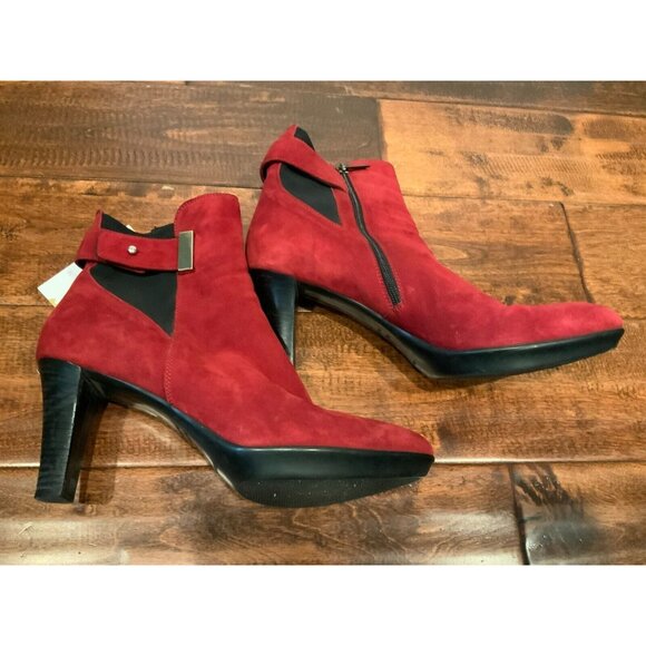 Aquatalia Red Suede High Heel Ankle Booties W/ Buckle & Zipper, Size 12 (US) - Picture 3 of 7